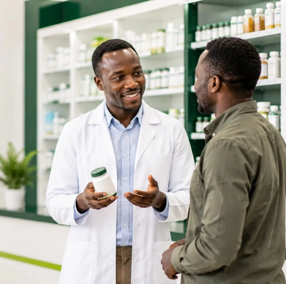 Pharmacist providing a private consultation